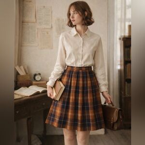 VTG Sportscraft 90% Wool Plaid Pleated Midi Skirt Wmns Bookish Academia READ